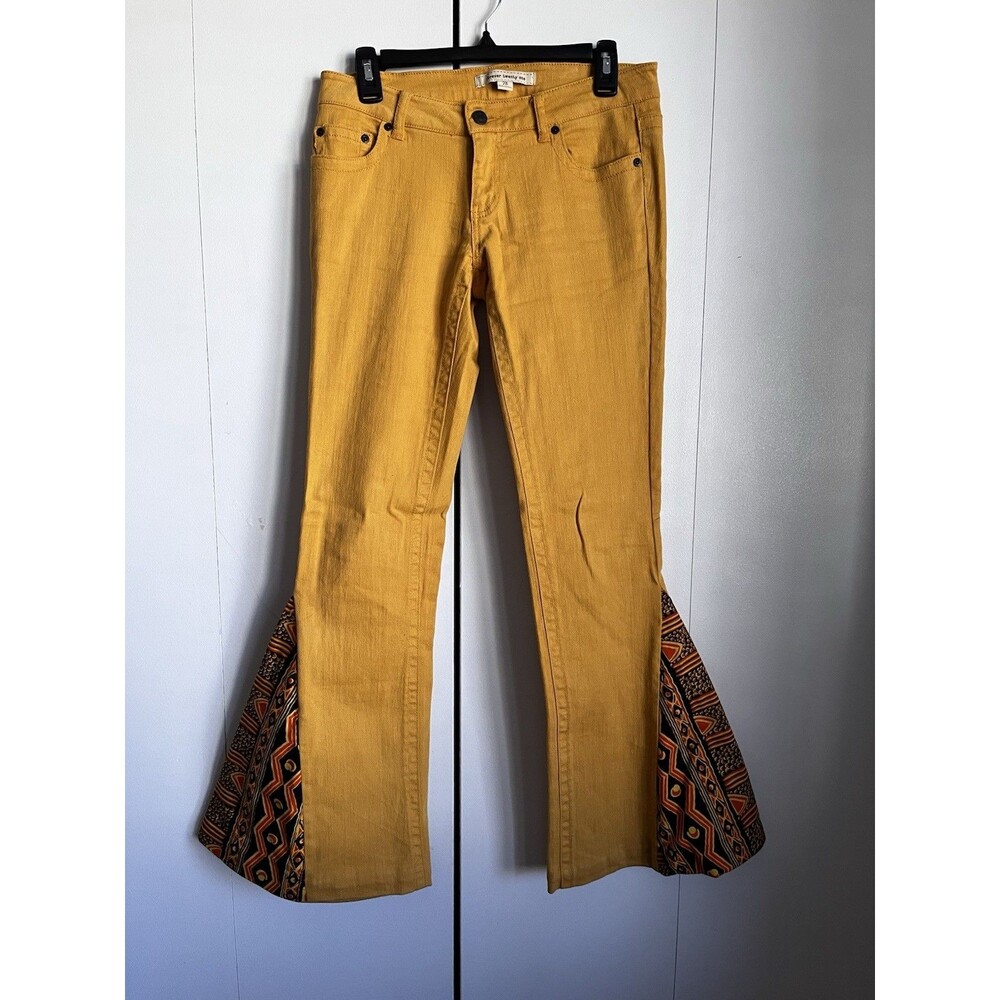 Forever 21 Mustard Flare Jeans Women’s 28 Boho Retro Bell Bottoms Patchwork